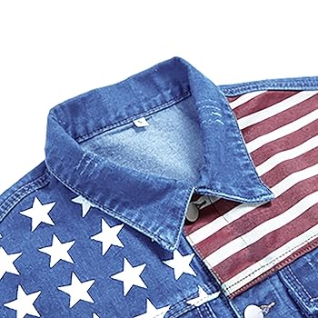 LZLER Unlined Jean Jacket Men American Flag Jacket